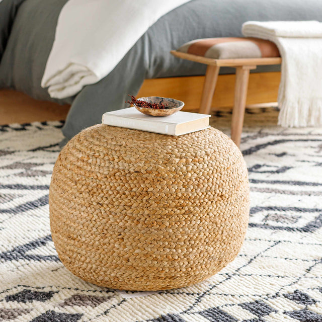 Kaumakani Knitted Jute Round Pouf - Ornate Home
