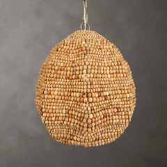 Kauri Brass/Woodtone 1 Light Wooden Bead Pendant - Ornate Home