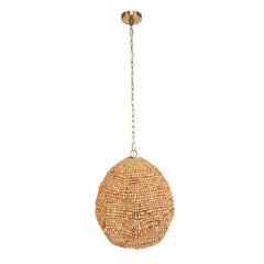 Kauri Brass/Woodtone 1 Light Wooden Bead Pendant - Ornate Home