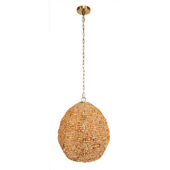 Kauri Brass/Woodtone 1 Light Wooden Bead Pendant - Ornate Home