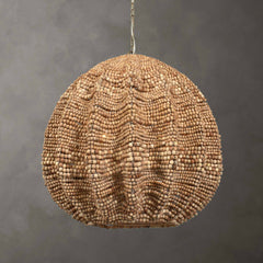 Kauri Brass/Woodtone 5 Light Wooden Bead Pendant - Ornate Home