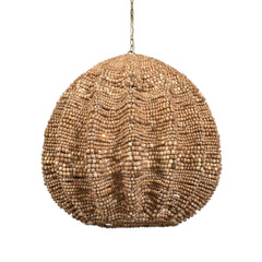 Kauri Brass/Woodtone 5 Light Wooden Bead Pendant - Ornate Home