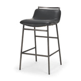 Kavalan Chocolate/Gunmetal Leather Seat Frame Counter Stool - Ornate Home