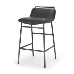 Kavalan Chocolate/Gunmetal Leather Seat Frame Counter Stool - Ornate Home