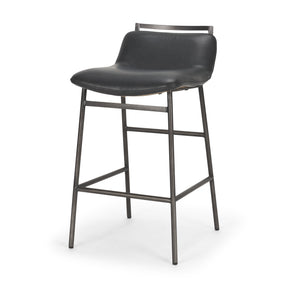 Kavalan Chocolate/Gunmetal Leather Seat Frame Counter Stool - Ornate Home