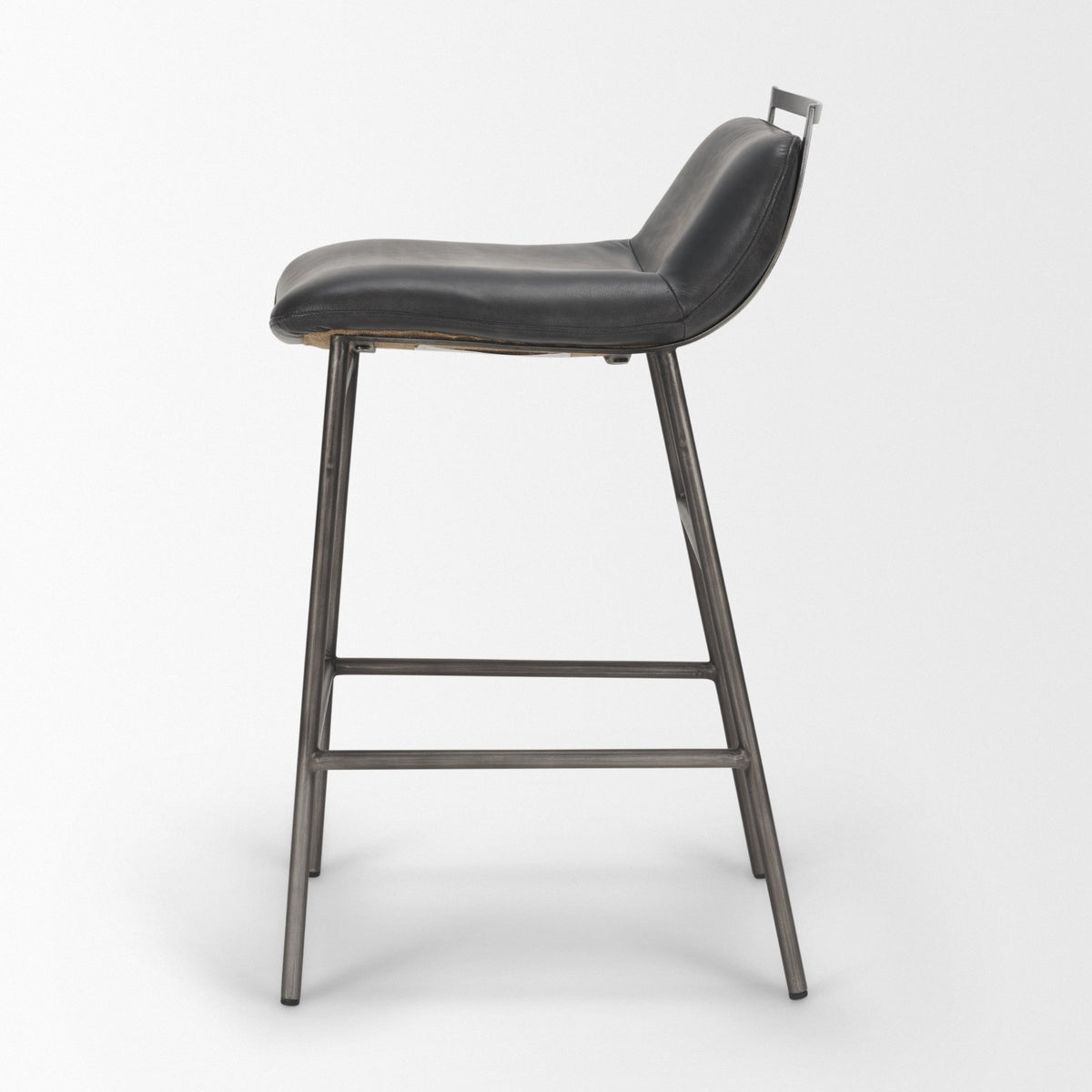 Kavalan Chocolate/Gunmetal Leather Seat Frame Counter Stool - Ornate Home