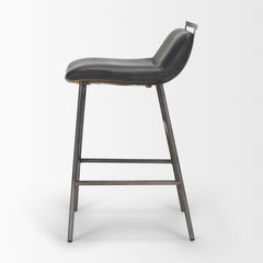 Kavalan Chocolate/Gunmetal Leather Seat Frame Counter Stool - Ornate Home