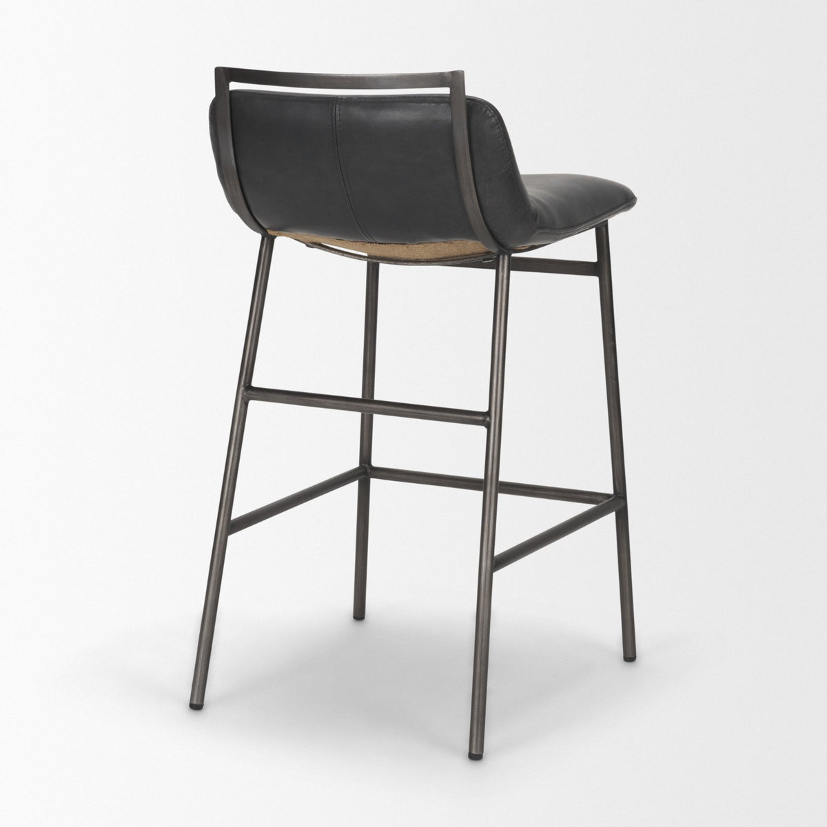 Kavalan Chocolate/Gunmetal Leather Seat Frame Counter Stool - Ornate Home
