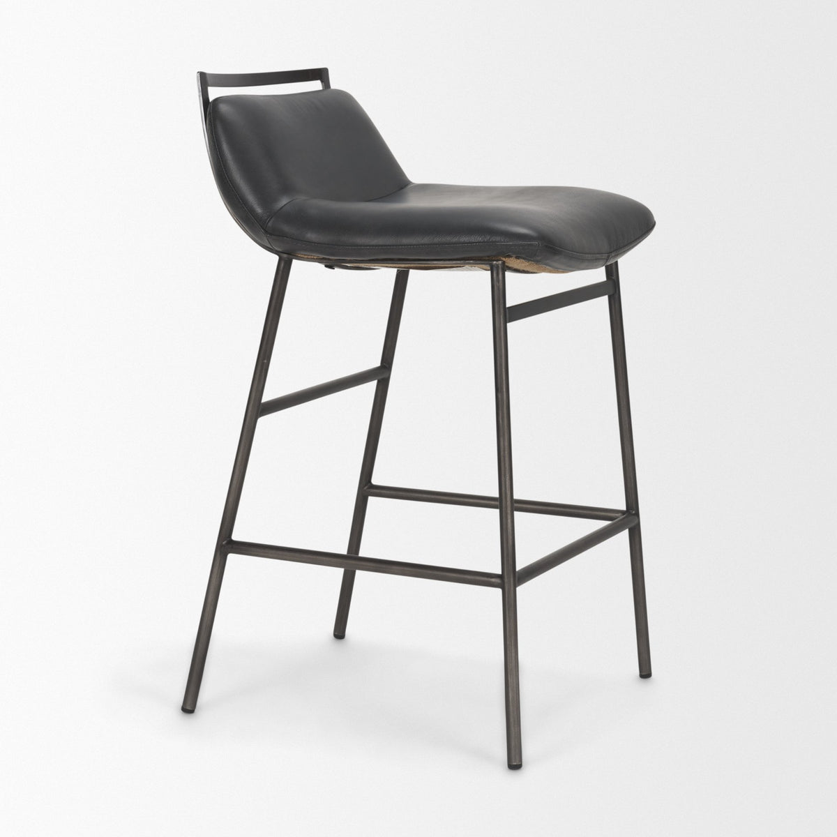 Kavalan Chocolate/Gunmetal Leather Seat Frame Counter Stool - Ornate Home
