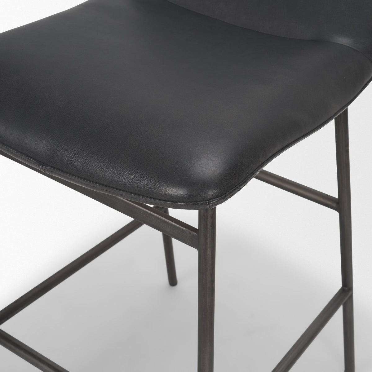 Kavalan Chocolate/Gunmetal Leather Seat Frame Counter Stool - Ornate Home
