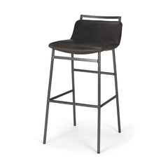Kavalan Ebony/Black Leather Seat Metal Frame Bar Stool - Ornate Home