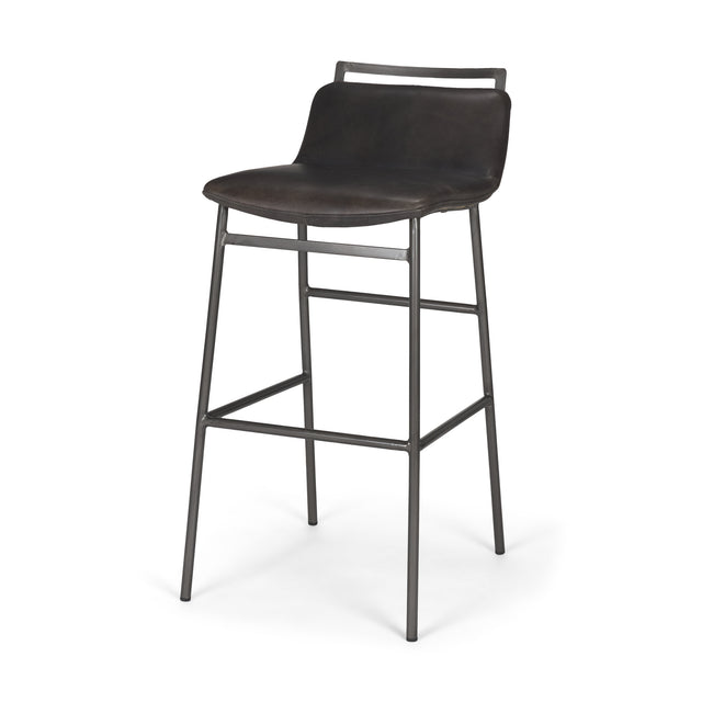 Kavalan Ebony/Black Leather Seat Metal Frame Bar Stool - Ornate Home
