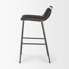 Kavalan Ebony/Black Leather Seat Metal Frame Bar Stool - Ornate Home