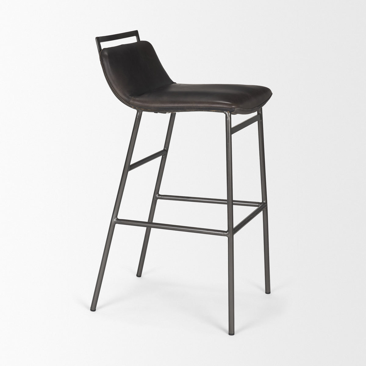Kavalan Ebony/Black Leather Seat Metal Frame Bar Stool - Ornate Home