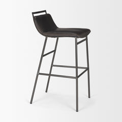 Kavalan Ebony/Black Leather Seat Metal Frame Bar Stool - Ornate Home