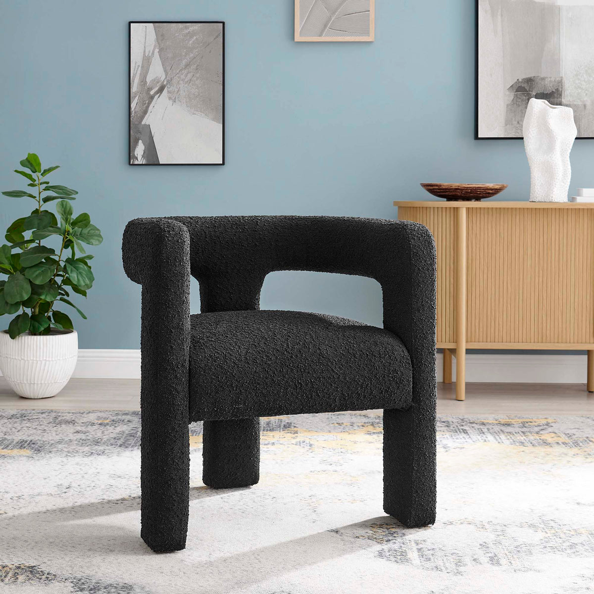 Kayla Black Boucle Upholstered Armchair - Ornate Home