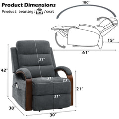 Kayla Gray Power Recliner w/Lift & Heating & Massage - Ornate Home