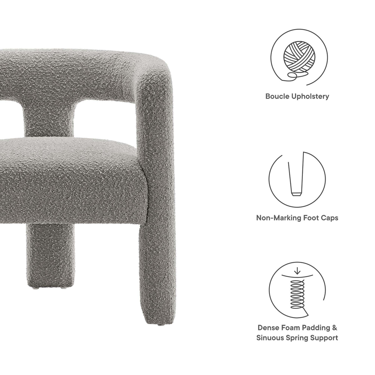 Kayla Light Gray Boucle Upholstered Armchair - Ornate Home