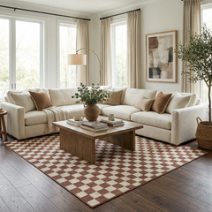 Kaysar Brown Checkered Washable Area Rug - Ornate Home