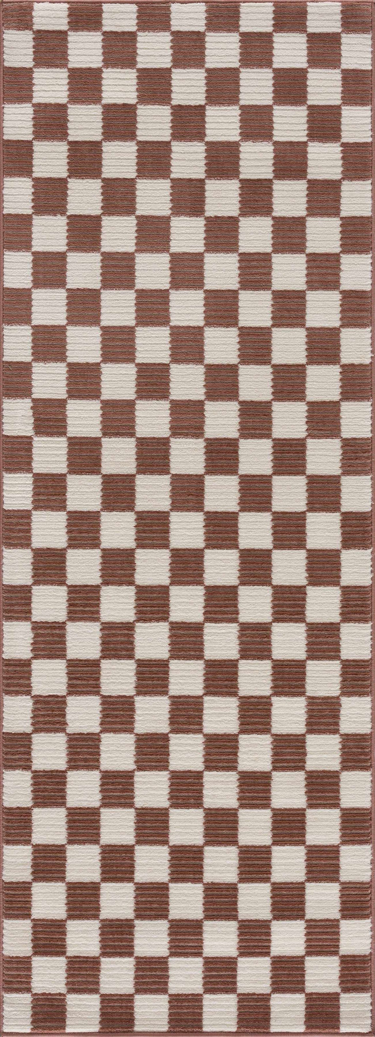 Kaysar Brown Checkered Washable Area Rug - Ornate Home