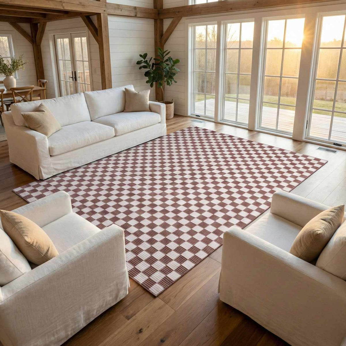 Kaysar Brown Checkered Washable Area Rug - Ornate Home