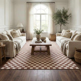 Kaysar Brown Checkered Washable Area Rug - Ornate Home