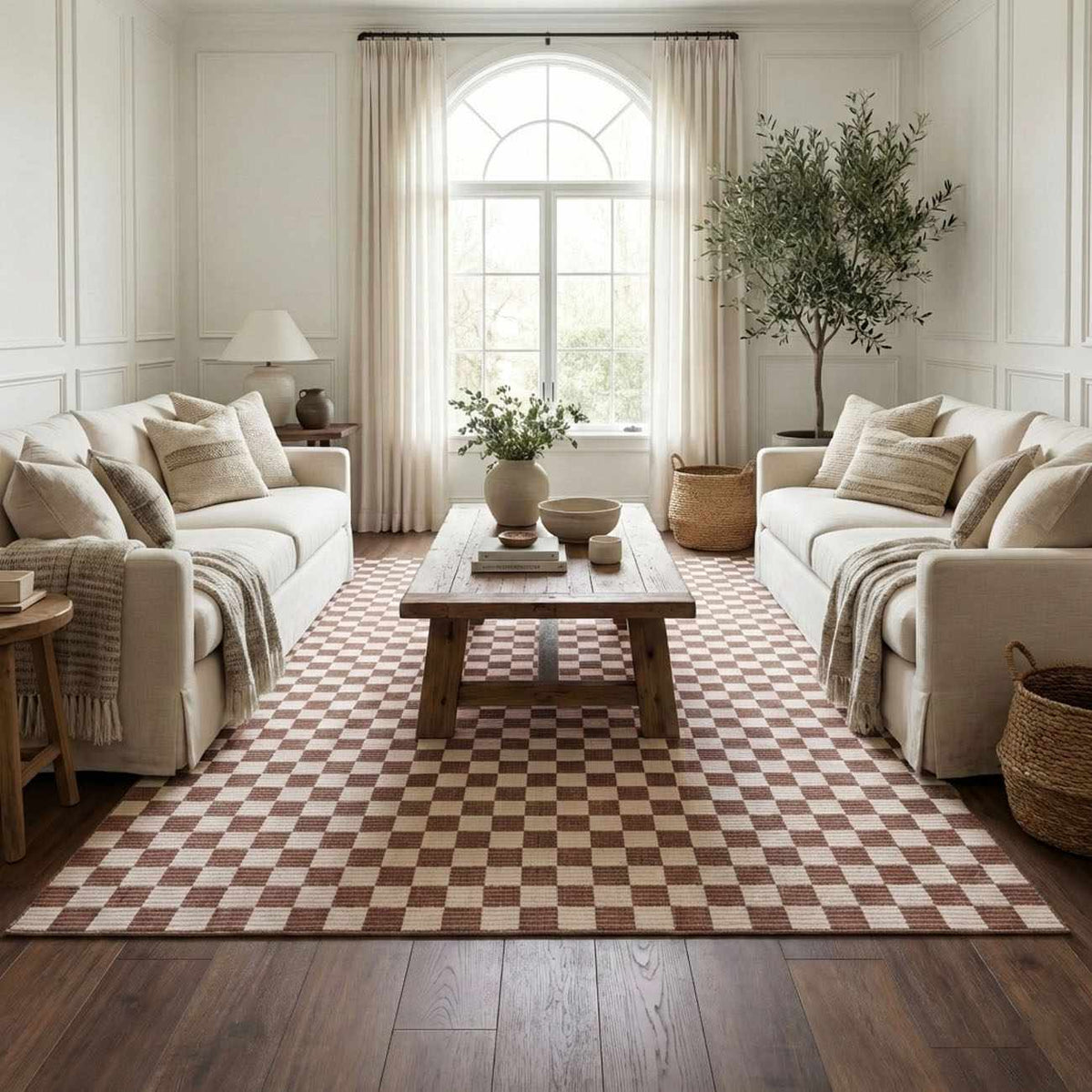 Kaysar Brown Checkered Washable Area Rug - Ornate Home