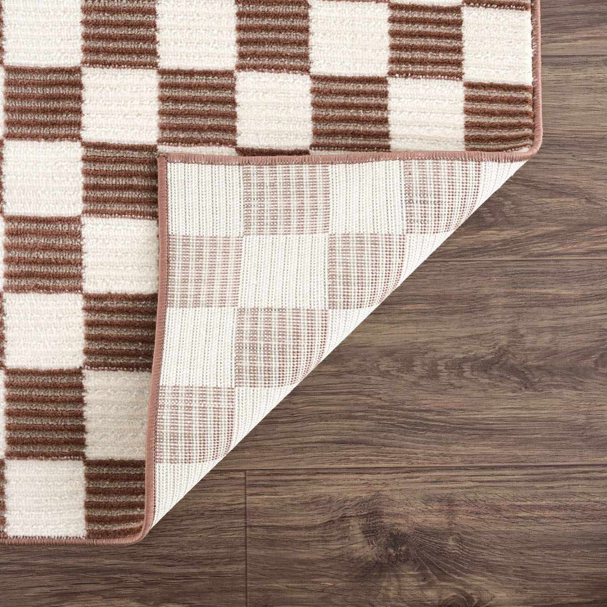 Kaysar Brown Checkered Washable Area Rug - Ornate Home