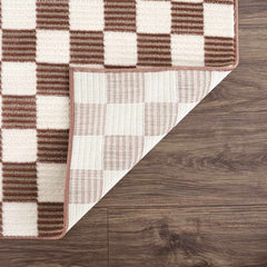Kaysar Brown Checkered Washable Area Rug - Ornate Home