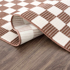 Kaysar Brown Checkered Washable Area Rug - Ornate Home
