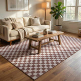Kaysar Brown Checkered Washable Area Rug - Ornate Home