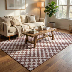 Kaysar Brown Checkered Washable Area Rug - Ornate Home