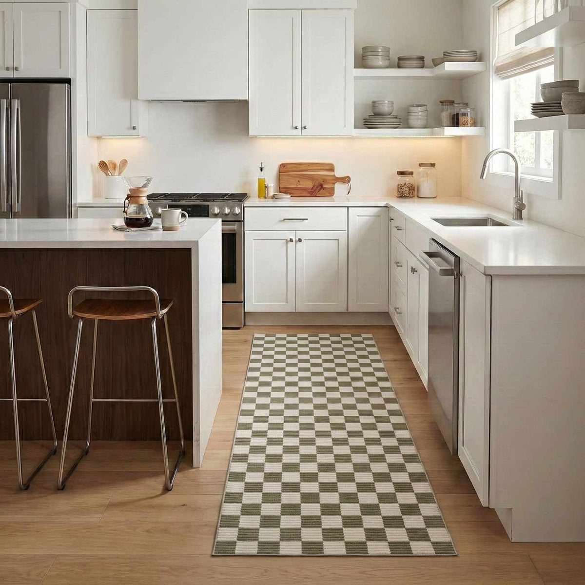 Kaysar Brown Checkered Washable Area Rug - Ornate Home