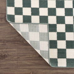 Kaysar Oil Green Checkered Washable Area Rug - Ornate Home