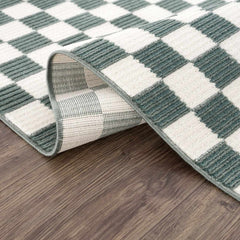 Kaysar Oil Green Checkered Washable Area Rug - Ornate Home