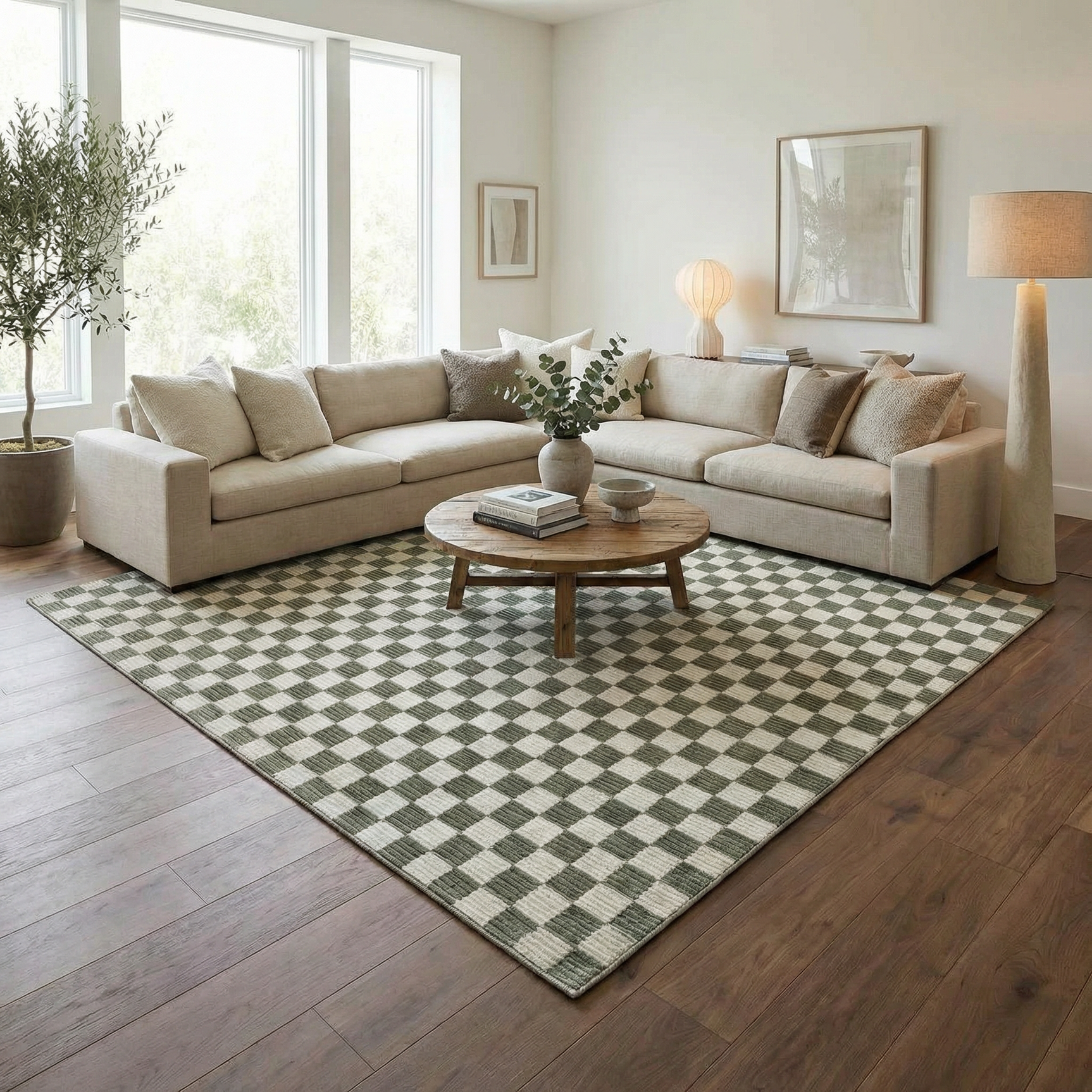 Kaysar Olive Green Checkered Washable Area Rug - Ornate Home