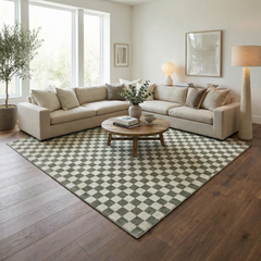 Kaysar Olive Green Checkered Washable Area Rug - Ornate Home