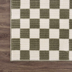 Kaysar Olive Green Checkered Washable Area Rug - Ornate Home
