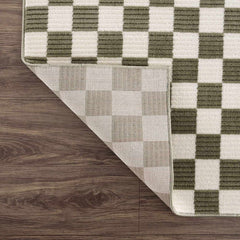 Kaysar Olive Green Checkered Washable Area Rug - Ornate Home