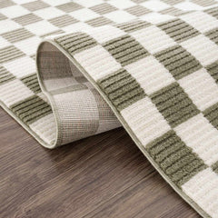 Kaysar Olive Green Checkered Washable Area Rug - Ornate Home