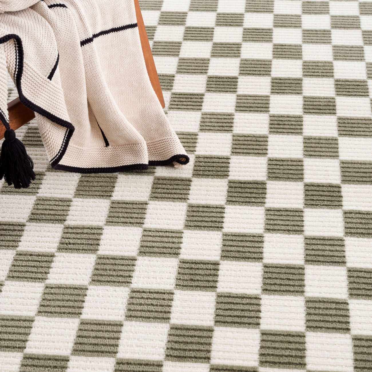 Kaysar Olive Green Checkered Washable Area Rug - Ornate Home