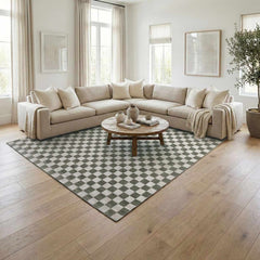 Kaysar Olive Green Checkered Washable Area Rug - Ornate Home