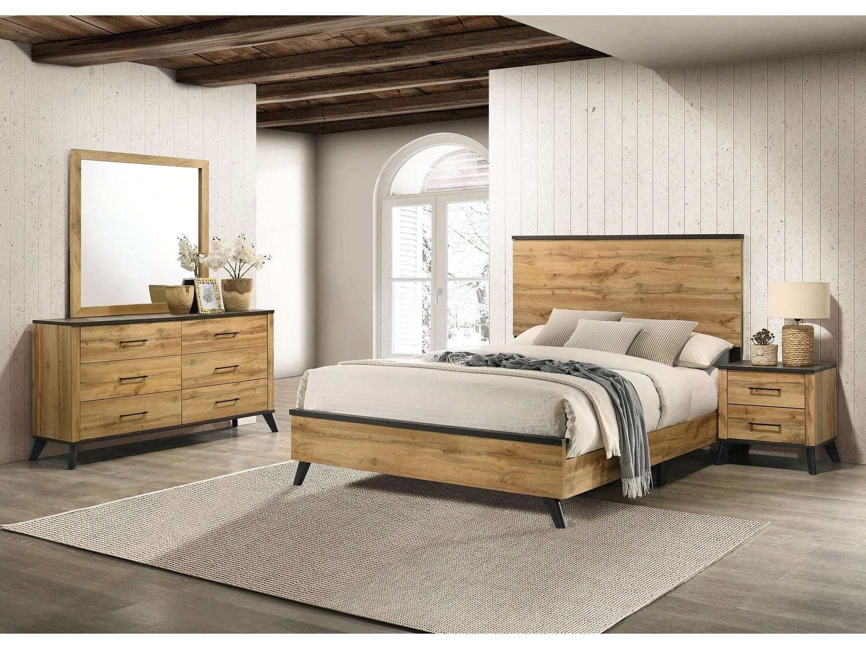 Kaywood Weathered Brown / Natural Pine 4-piece Full Bedroom Set - Ornate Home