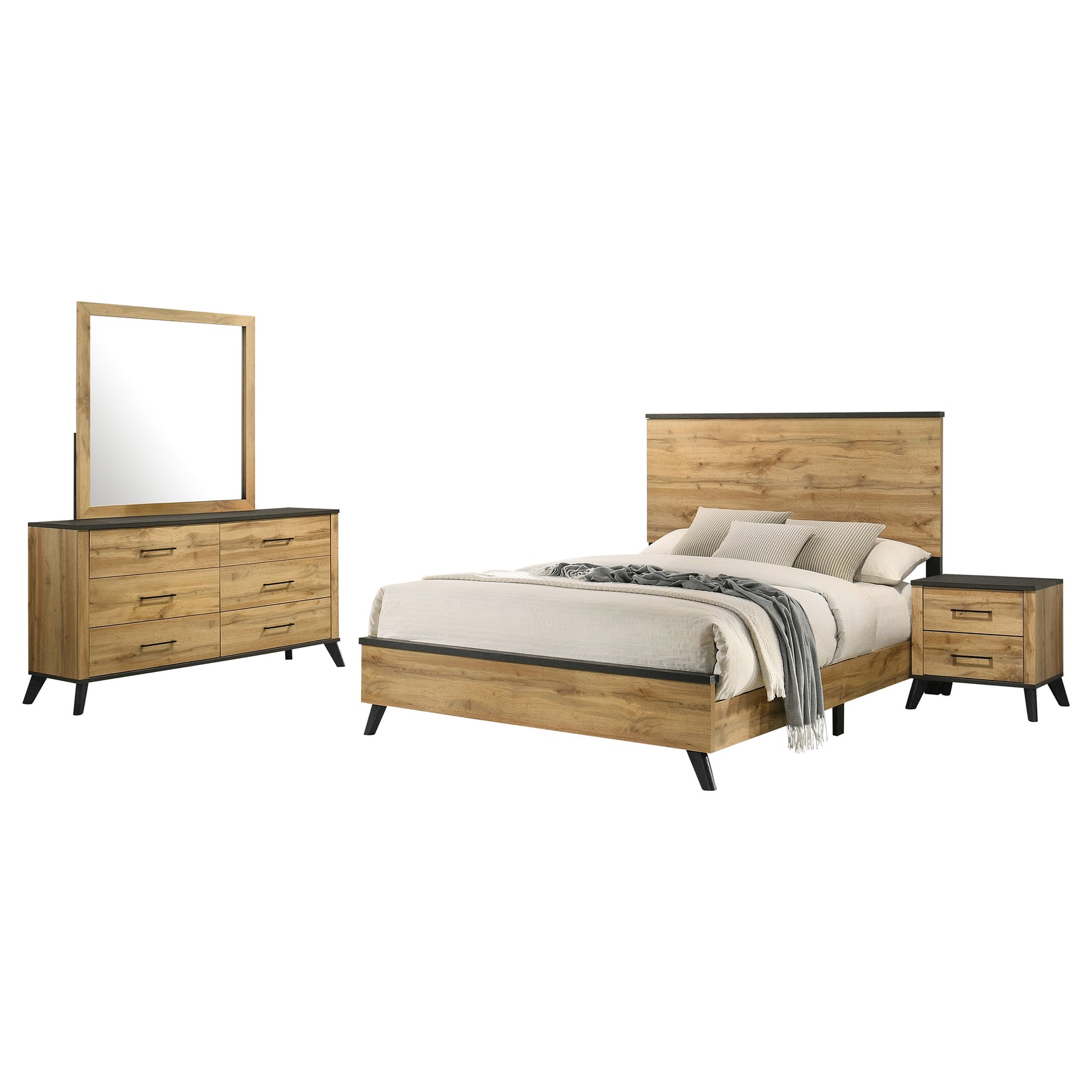 Kaywood Weathered Brown / Natural Pine 4-piece Full Bedroom Set - Ornate Home