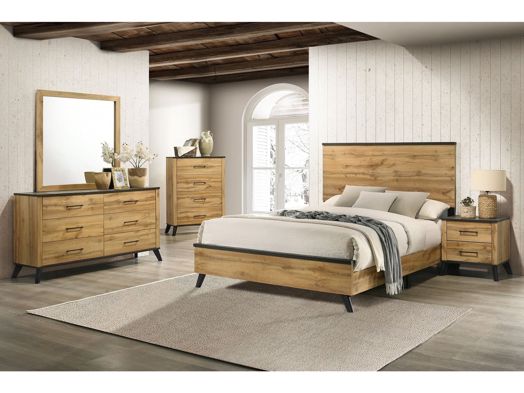 Kaywood Weathered Brown / Natural Pine 5-piece Full Bedroom Set - Ornate Home