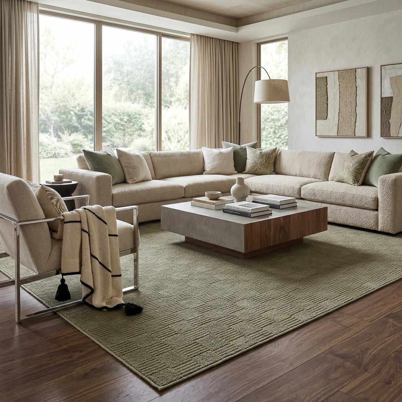 Kazuma Green Washable Area Rug