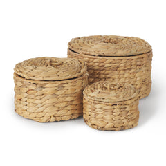 Kea Brown Nesting Water Hyacinth Boxes with Lids (Set of 3) - Ornate Home