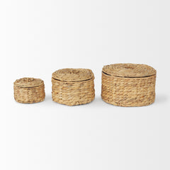Kea Brown Nesting Water Hyacinth Boxes with Lids (Set of 3) - Ornate Home