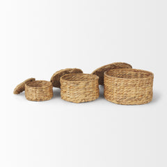 Kea Brown Nesting Water Hyacinth Boxes with Lids (Set of 3) - Ornate Home