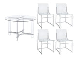 Keeling Chrome 5-piece Round Glass Top Acrylic Dining Set - Ornate Home